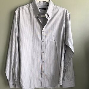 Theory men’s gray white striped button down dress shirt size L
